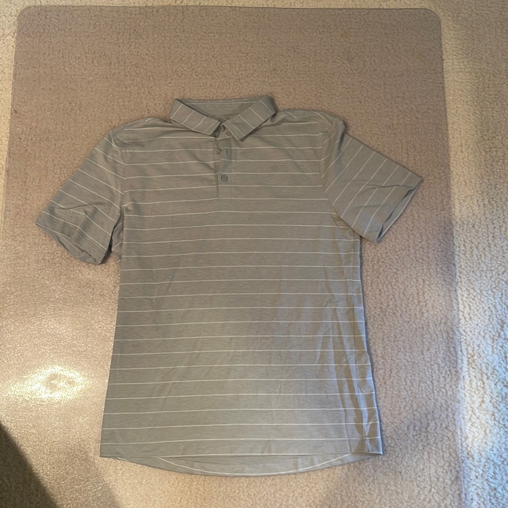 Lululemon Evolution Polo - Gray Base with White Stripes - Size Large